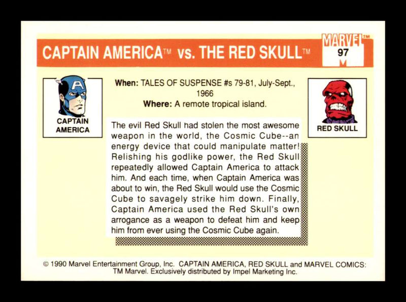 Load image into Gallery viewer, 1990 Impel Marvel Universe Captain America vs. The Red Skull #97 NM OR BETTER Image 2

