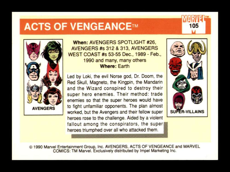Load image into Gallery viewer, 1990 Impel Marvel Universe Acts of Vengeance #105 NM OR BETTER Image 2
