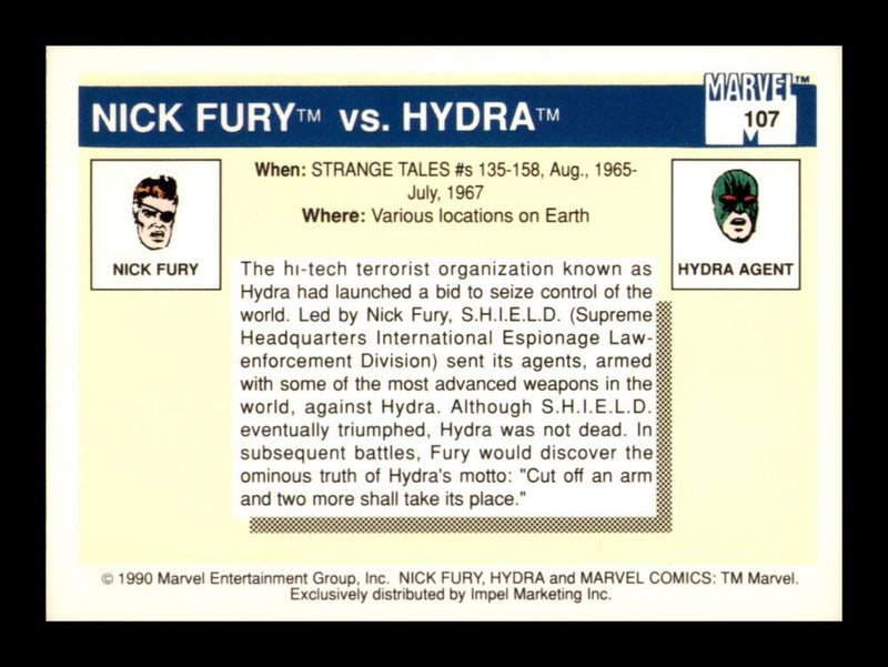 Load image into Gallery viewer, 1990 Impel Marvel Universe Nick Fury vs. Hydra #107 NM OR BETTER Image 2
