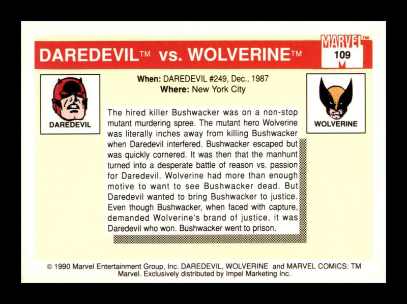 Load image into Gallery viewer, 1990 Impel Marvel Universe Daredevil vs. Wolverine #109 NM OR BETTER Image 2

