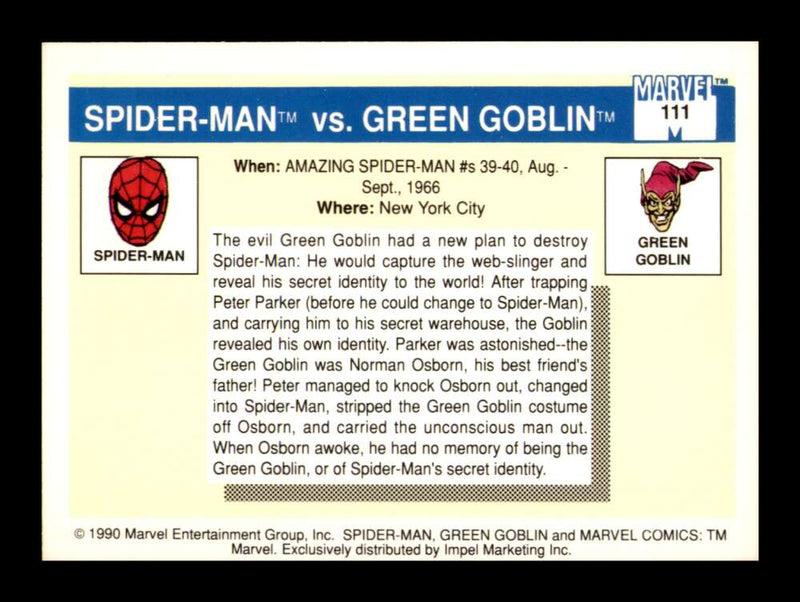 Load image into Gallery viewer, 1990 Impel Marvel Universe Spider-Man Green Goblin #111 NM OR BETTER Image 2
