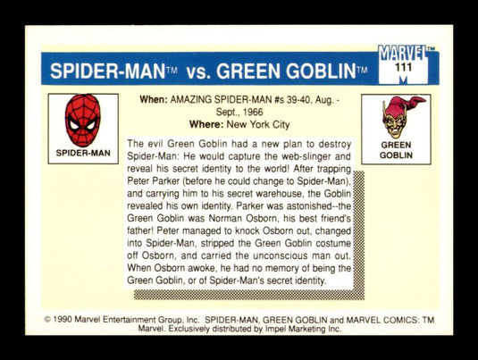 1990 Impel Marvel Universe Spider-Man Green Goblin 