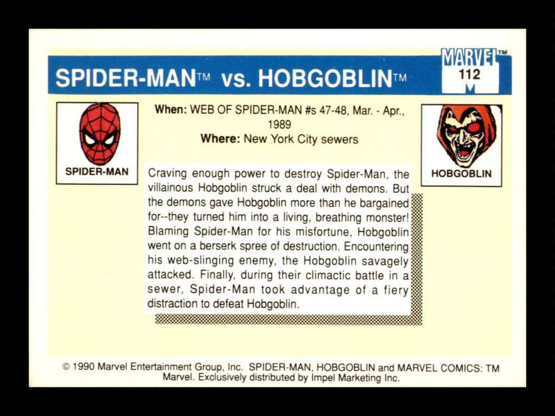 Load image into Gallery viewer, 1990 Impel Marvel Universe Spider-Man vs. Hobgoblin #112 NM OR BETTER Image 2
