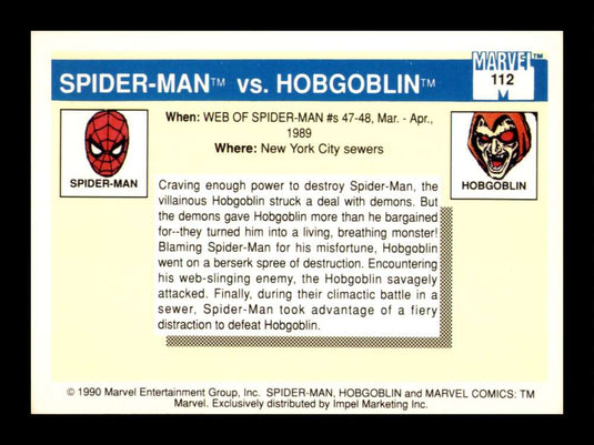 1990 Impel Marvel Universe Spider-Man vs. Hobgoblin 