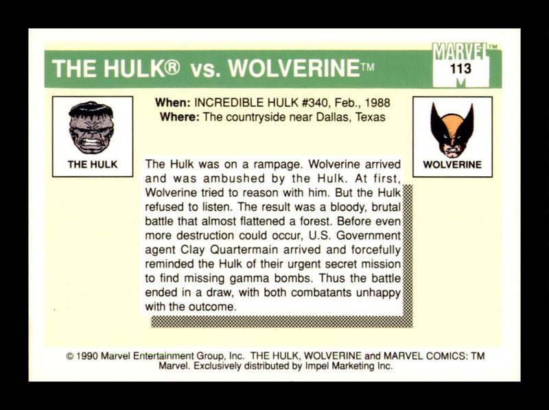 Load image into Gallery viewer, 1990 Impel Marvel Universe The Hulk vs. Wolverine #113 NM OR BETTER Image 2
