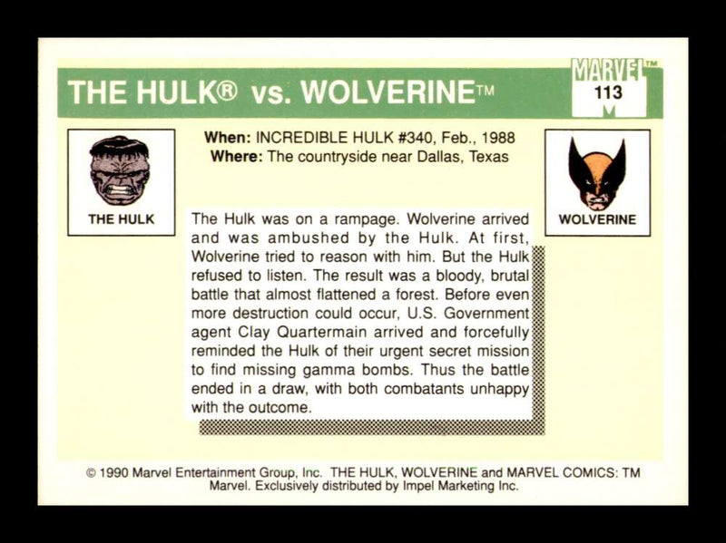 Load image into Gallery viewer, 1990 Impel Marvel Universe The Hulk vs. Wolverine #113 NM OR BETTER Image 2
