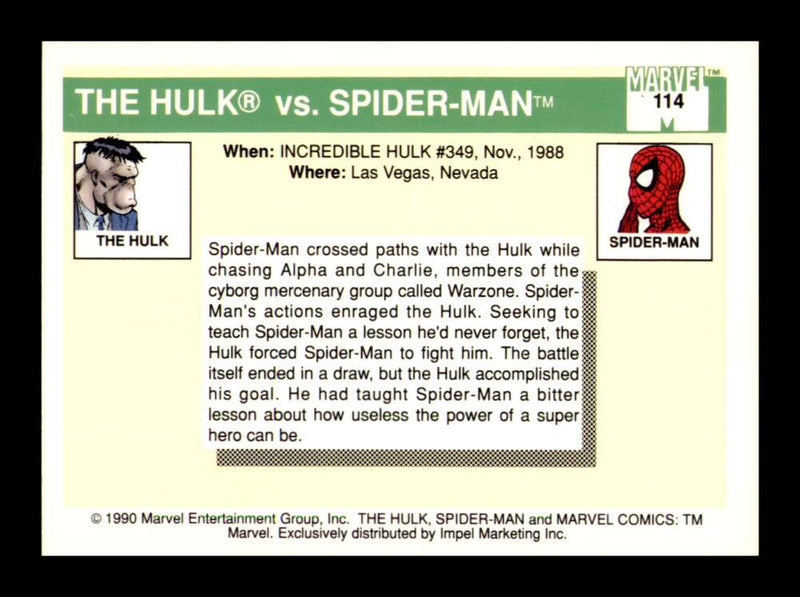 Load image into Gallery viewer, 1990 Impel Marvel Universe The Hulk vs. Spider-Man #114 NM OR BETTER Image 2
