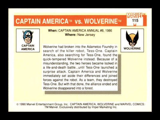 1990 Impel Marvel Universe Captain America vs. Wolverine