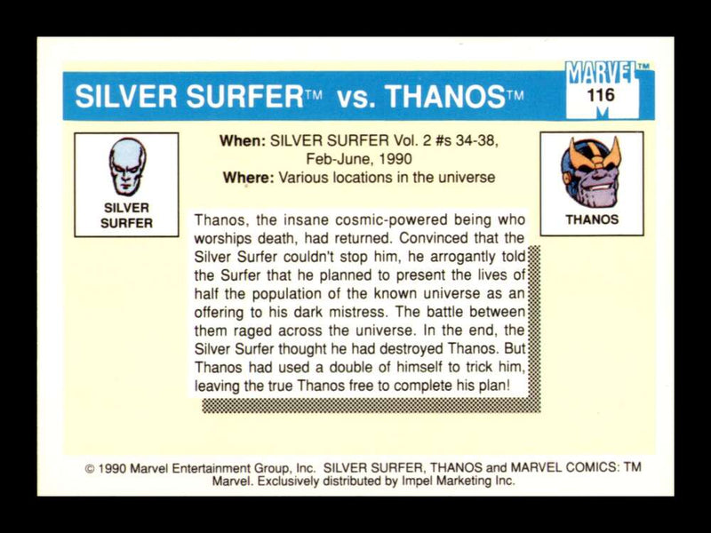 Load image into Gallery viewer, 1990 Impel Marvel Universe Surfer vs. Thanos #116 NM OR BETTER Image 2
