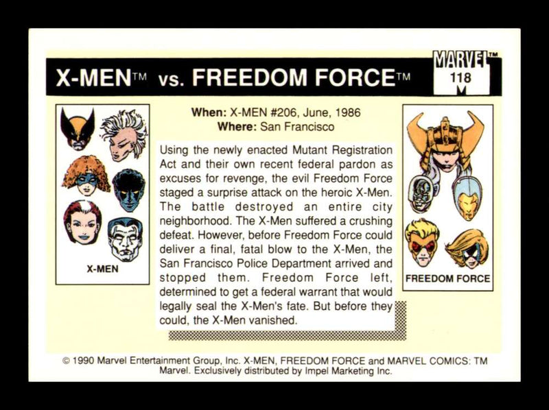Load image into Gallery viewer, 1990 Impel Marvel Universe X-Men vs Freedom Force #118 NM OR BETTER Image 2

