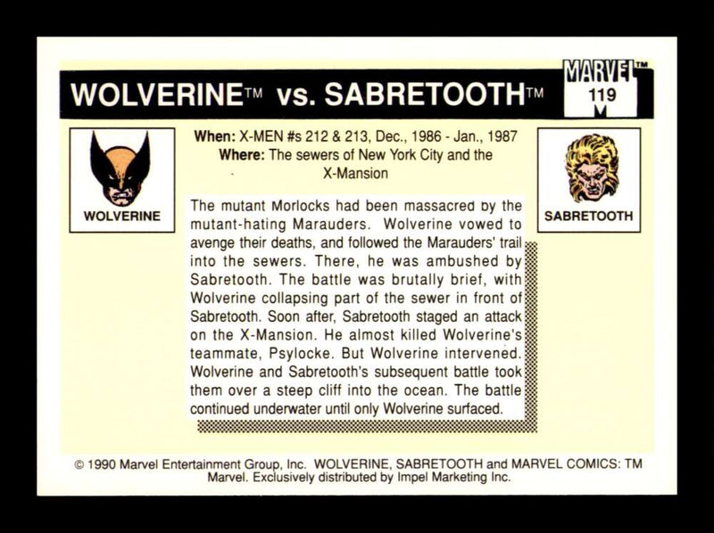 Load image into Gallery viewer, 1990 Impel Marvel Universe Wolverine Sabretooth #119 NM OR BETTER Image 2
