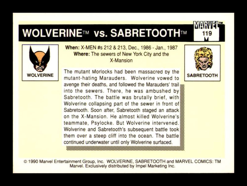 Load image into Gallery viewer, 1990 Impel Marvel Universe Wolverine Sabretooth #119 NM OR BETTER Image 2
