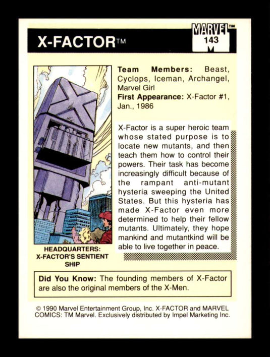 1990 Impel Marvel Universe Team Pictures: X-Factor