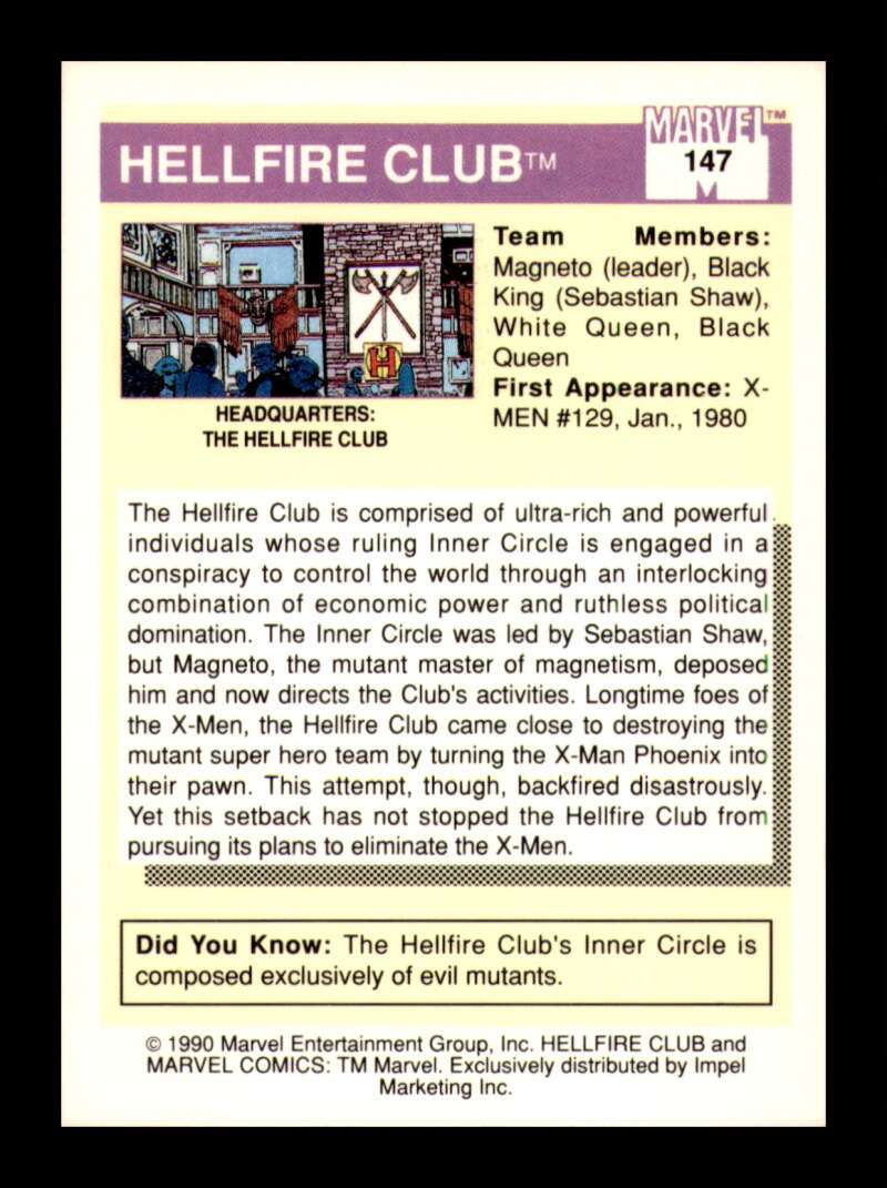 Load image into Gallery viewer, 1990 Impel Marvel Universe Hellfire Club #147 NM OR BETTER Image 2
