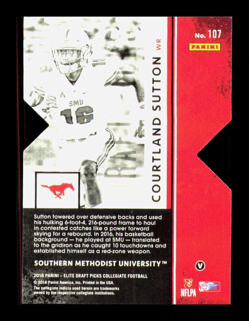 Load image into Gallery viewer, 2018 Panini Elite Draft Status Purple Die Cut Variaton Courtland Sutton #107 SMU Mustangs Rookie RC /99  Image 2
