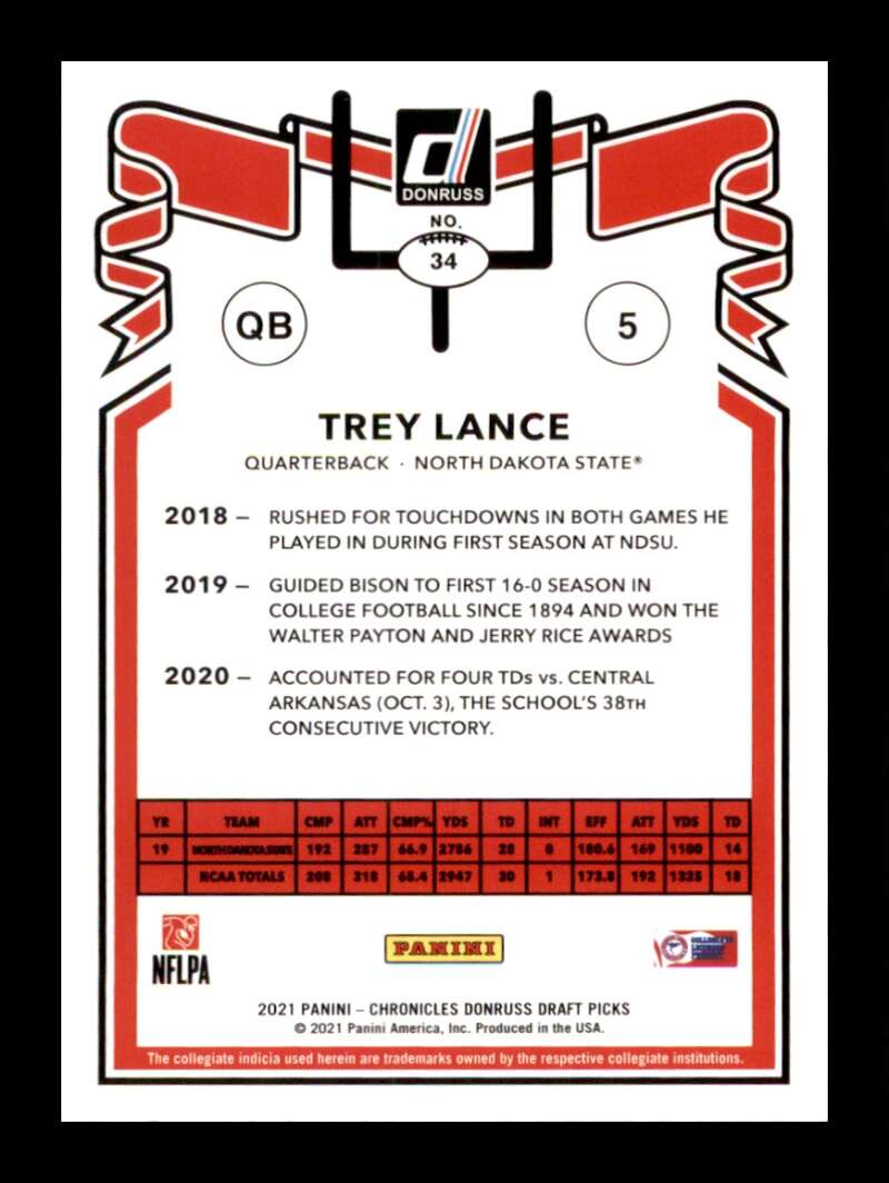 Load image into Gallery viewer, 2021 Panini Chronicles Draft Donruss Retro Trey Lance #34 North Dakota State Bison Rookie RC Image 2
