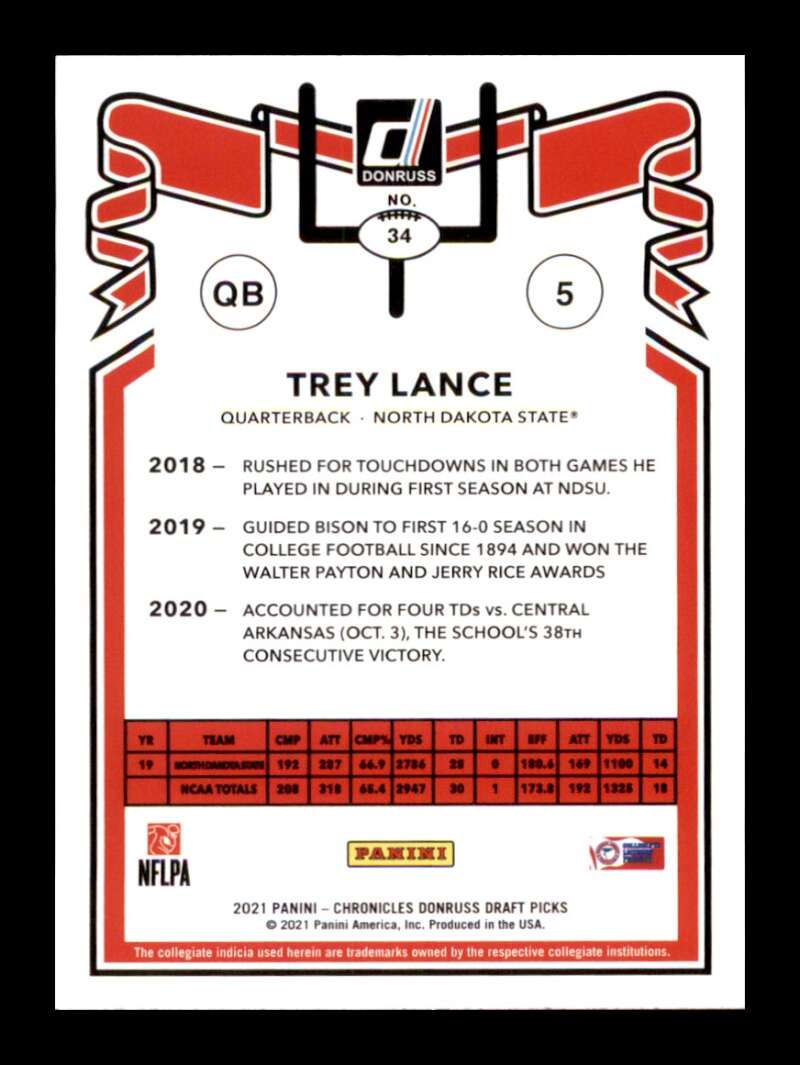 Load image into Gallery viewer, 2021 Panini Chronicles Draft Donruss Retro Trey Lance #34 North Dakota State Bison Rookie RC Image 2
