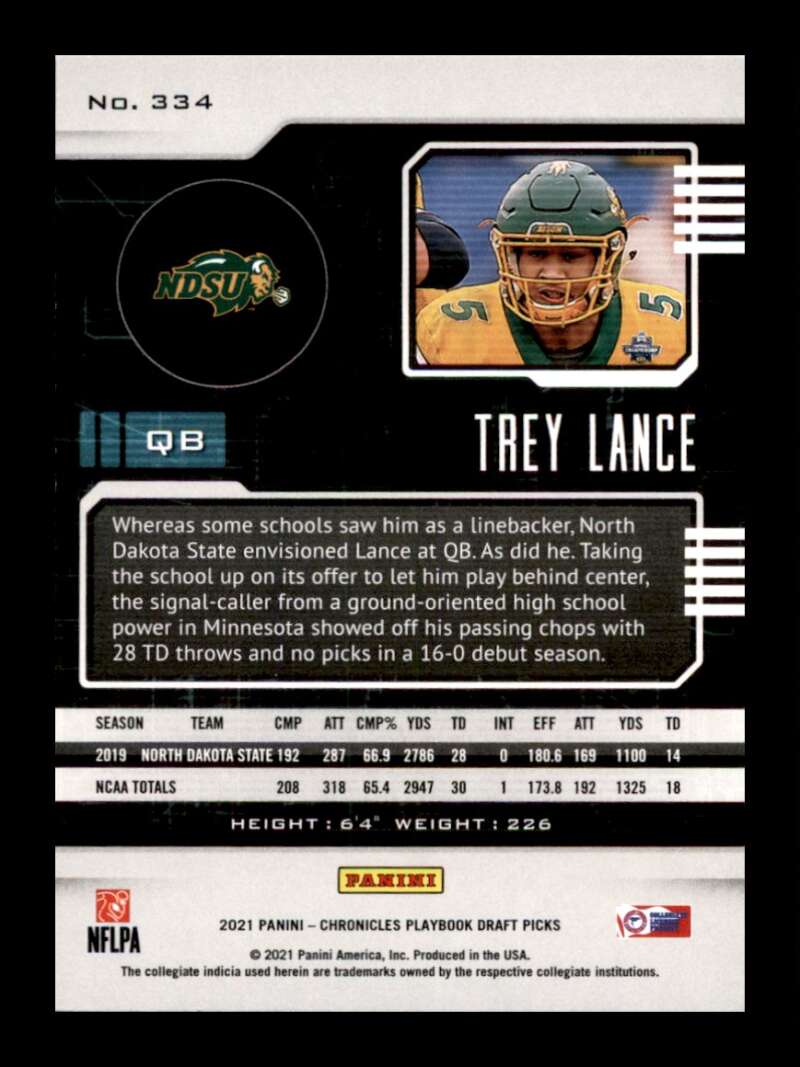 Load image into Gallery viewer, 2021 Panini Chronicles Draft Playbook Trey Lance #334 North Dakota State Bison Rookie RC  Image 2
