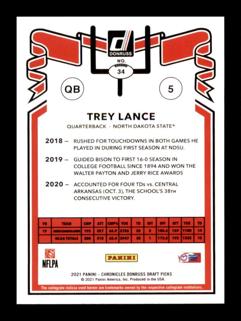 Load image into Gallery viewer, 2021 Panini Chronicles Draft Donruss Retro Pink Trey Lance #34 North Dakota State Bison Rookie RC Image 2
