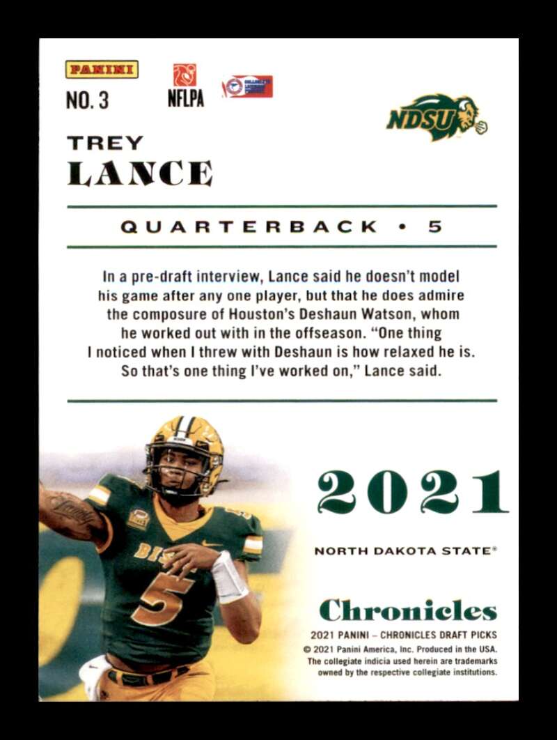 Load image into Gallery viewer, 2021 Panini Chronicles Draft Trey Lance #3 North Dakota State Bison Rookie RC Image 2
