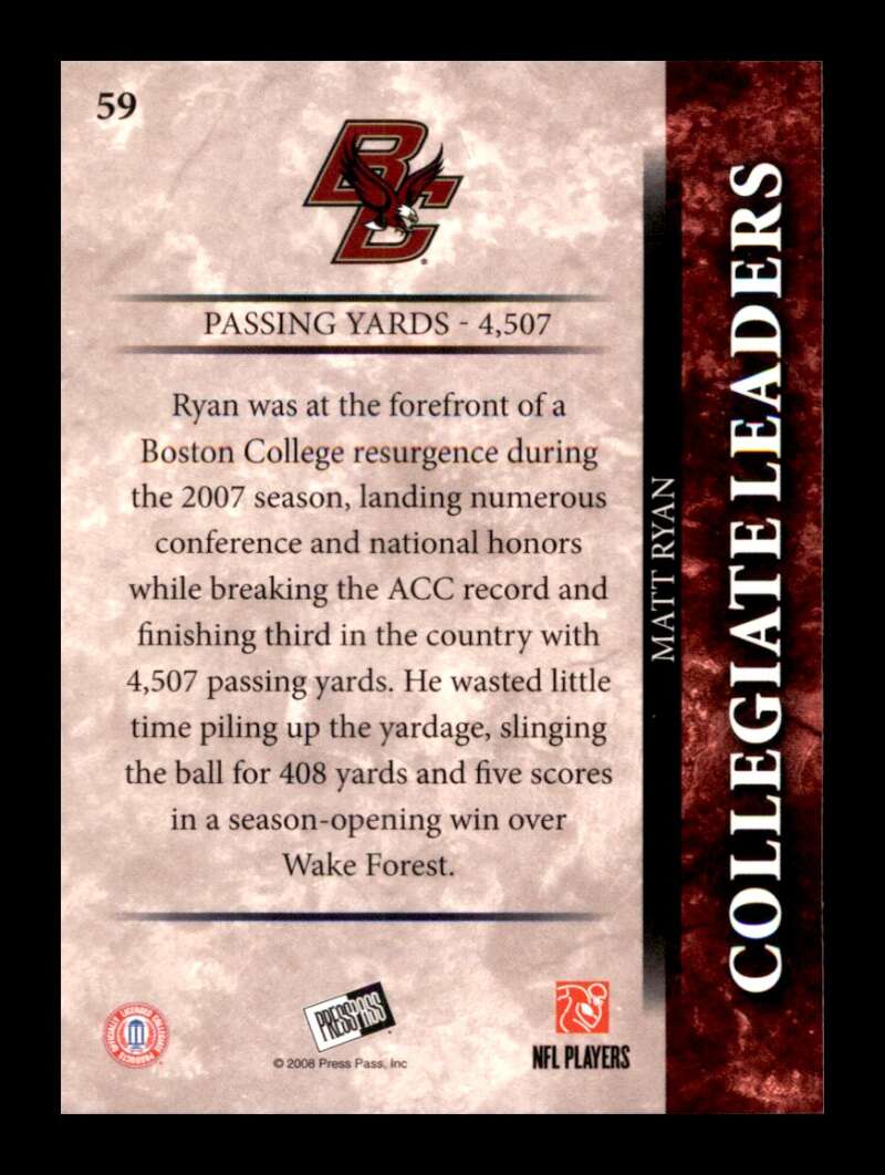 Load image into Gallery viewer, 2008 Press Pass Matt Ryan #59 Boston College Eagles Rookie RC Image 2
