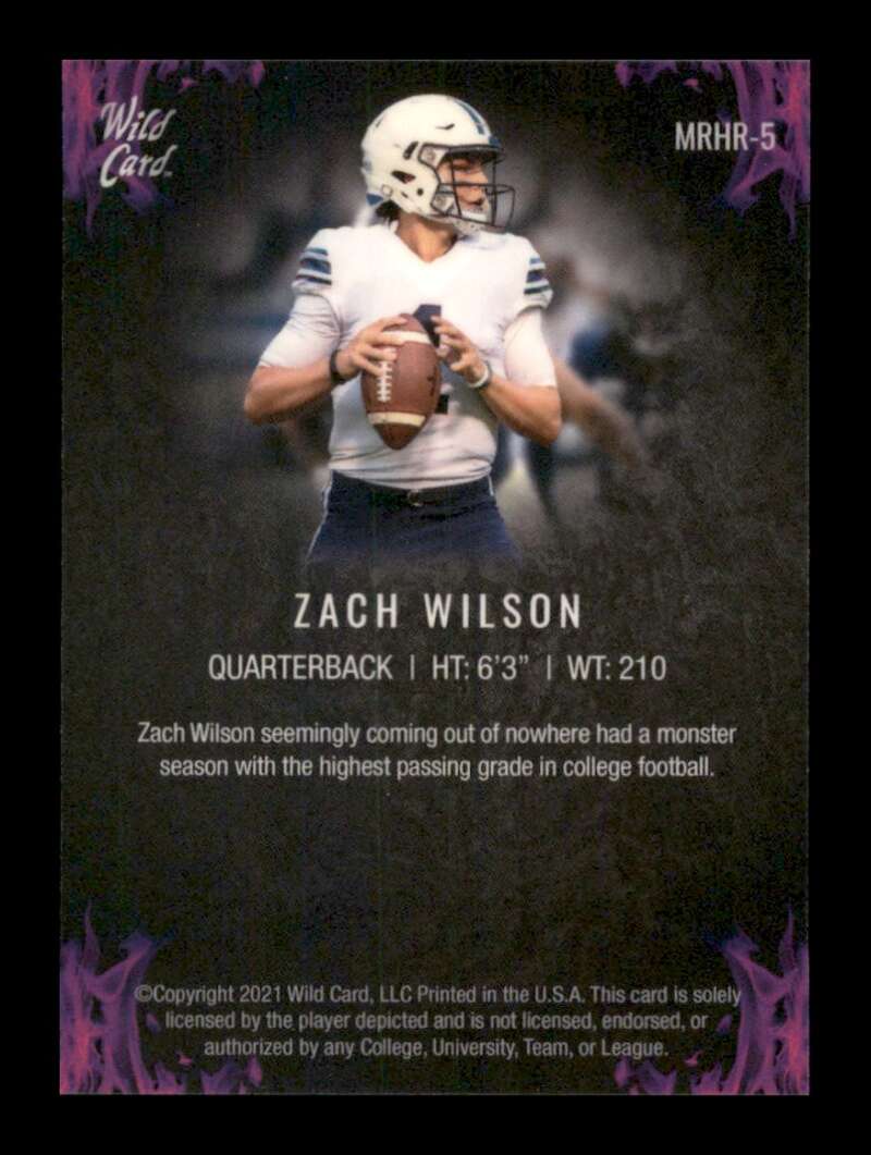 Load image into Gallery viewer, 2021 Wild Card Matte Rookie Heat Purple Zach Wilson #MRHR-5 BYU Cougars Rookie RC Image 2
