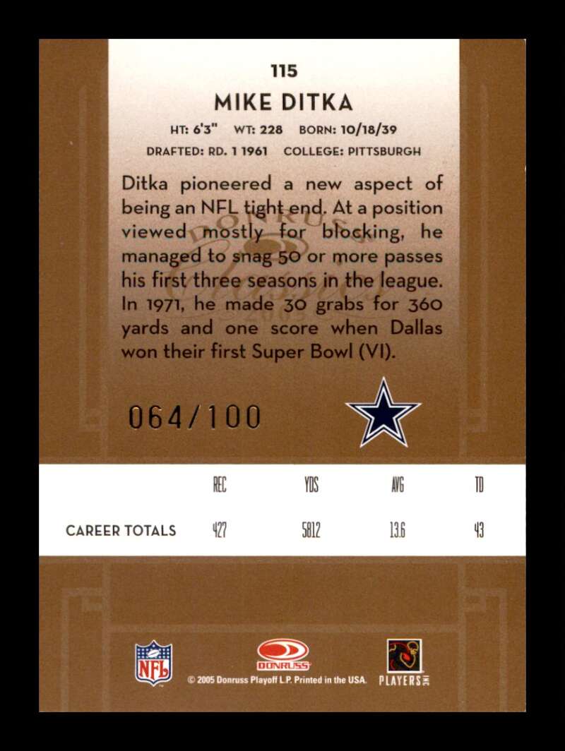 Load image into Gallery viewer, 2005 Donruss Classics Timeless Tributes Bronze Mike Ditka #115 Dallas Cowboys /100  Image 2
