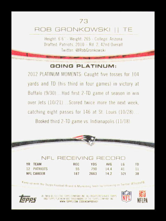 2013 Topps Platinum Rob Gronkowski