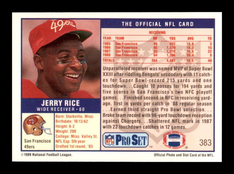 Load image into Gallery viewer, 1989 Pro Set Jerry Rice #383 San Francisco 49ers NM Image 2
