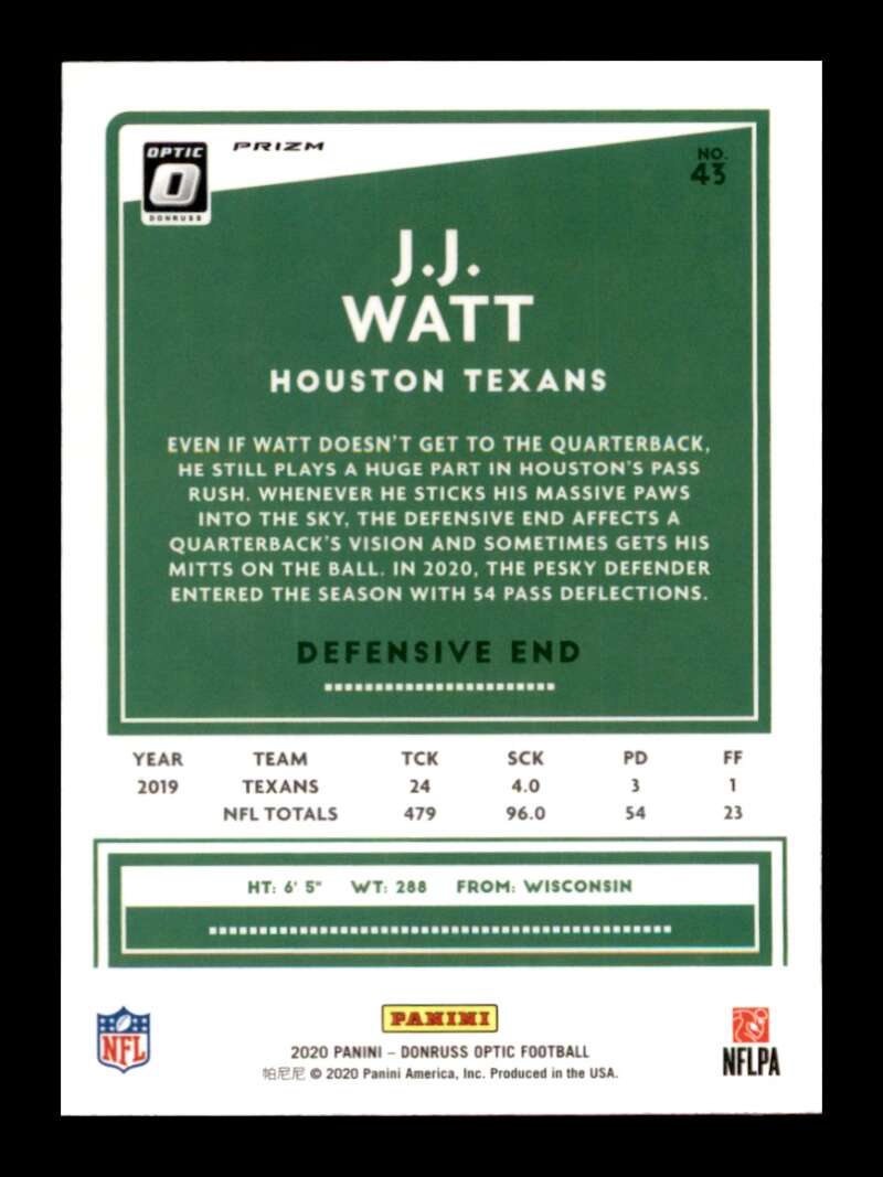 Load image into Gallery viewer, 2020 Donruss Optic Holo J.J. Watt #43 Houston Texans  Image 2
