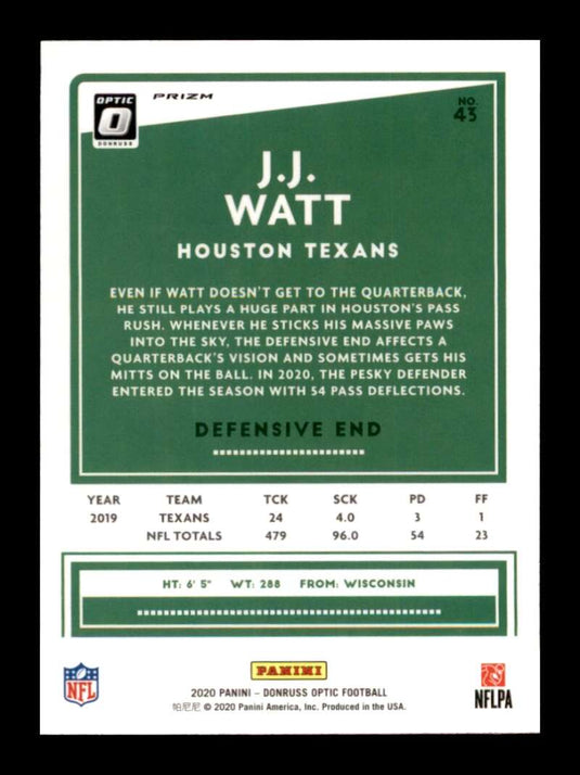 2020 Donruss Optic Holo J.J. Watt 