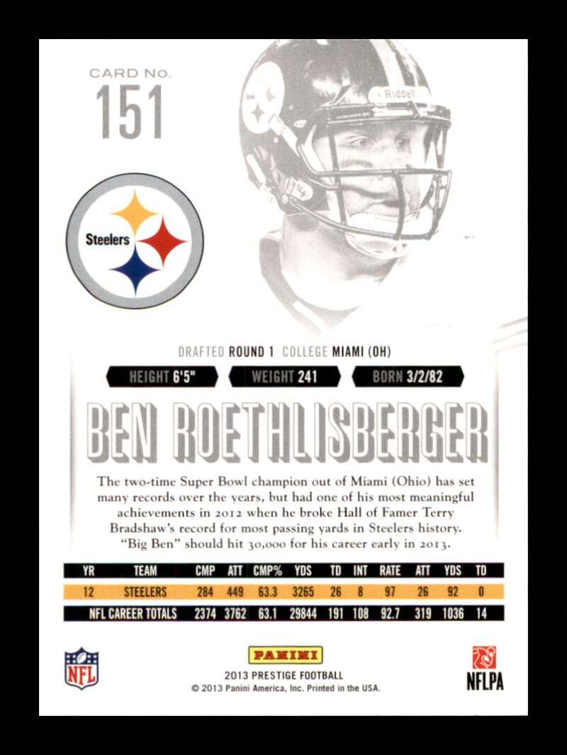 Load image into Gallery viewer, 2013 Panini Prestige Ben Roethlisberger #151 Pittsburgh Steelers  Image 2
