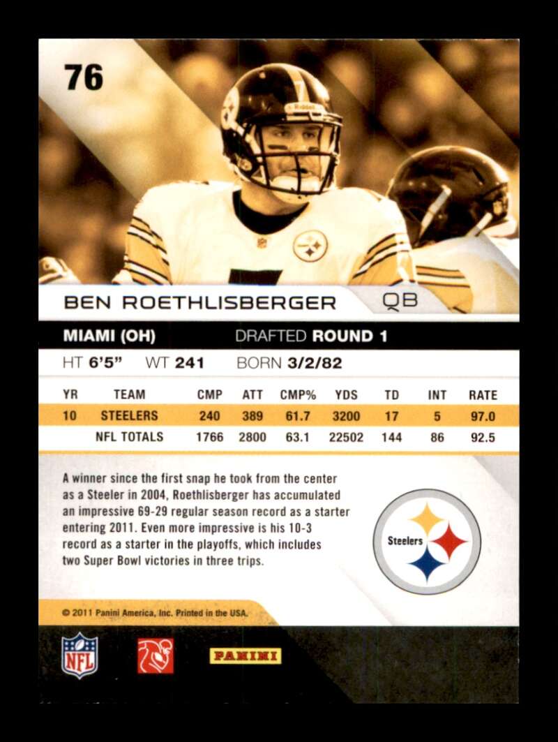 Load image into Gallery viewer, 2011 Panini Absolute Ben Roethlisberger #76 Pittsburgh Steelers  Image 2
