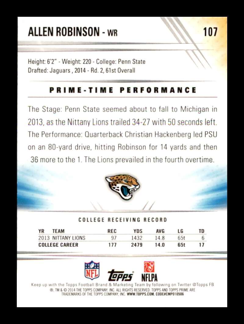 Load image into Gallery viewer, 2014 Topps Prime Allen Robinson #107 Jacksonville Jaguars Rookie RC  Image 2
