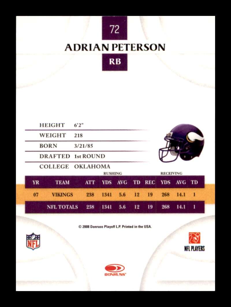 Load image into Gallery viewer, 2008 Donruss Threads Adrian Peterson #72 Minnesota Vikings  Image 2
