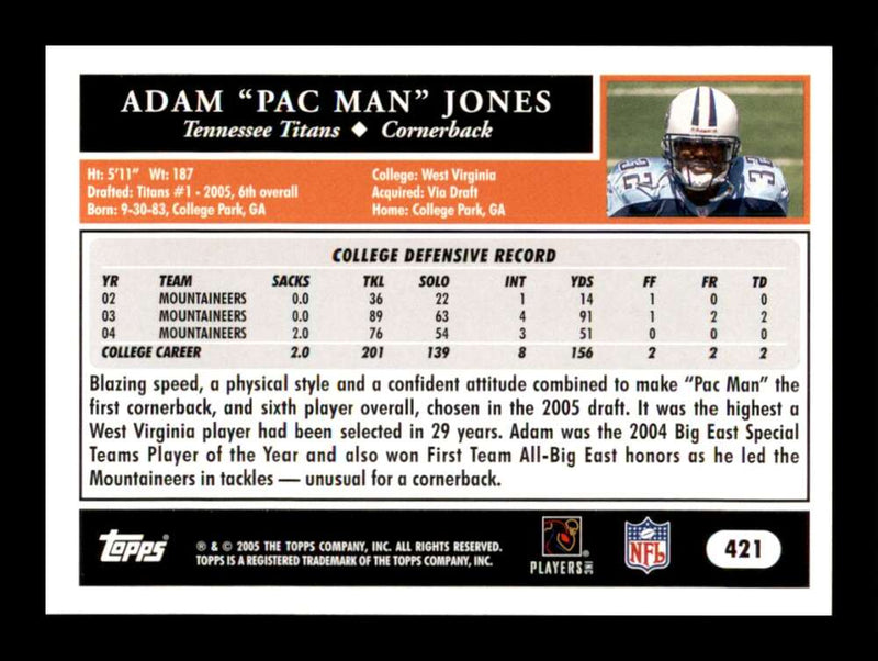 Load image into Gallery viewer, 2005 Topps Adam Jones #421 Pac Man Tennessee Titans Rookie RC  Image 2
