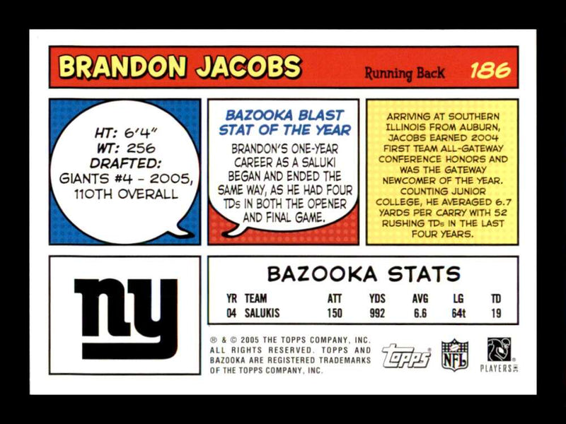 Load image into Gallery viewer, 2005 Topps Bazooka Brandon Jacobs #186 New York Giants Rookie RC  Image 2
