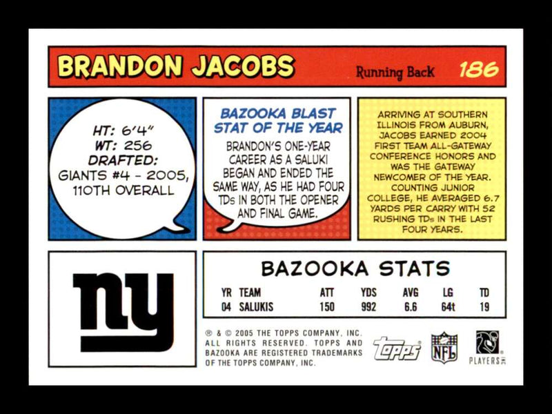 Load image into Gallery viewer, 2005 Topps Bazooka Brandon Jacobs #186 New York Giants Rookie RC  Image 2
