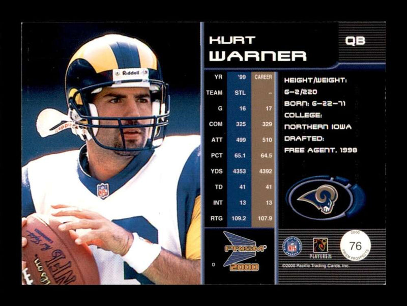 Load image into Gallery viewer, 2000 Pacific Prism Prospects Kurt Warner #76 St. Louis Rams Image 2
