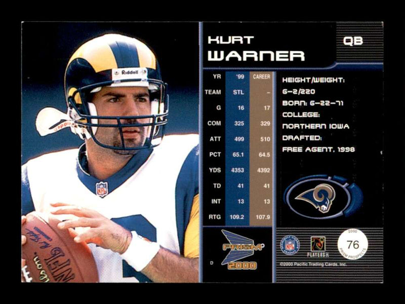 Load image into Gallery viewer, 2000 Pacific Prism Prospects Kurt Warner #76 St. Louis Rams Image 2
