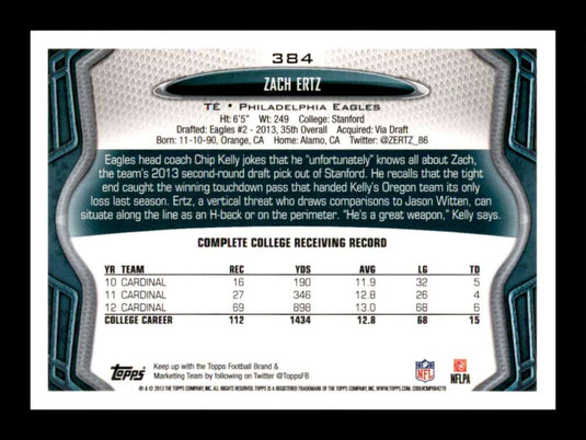 2013 Topps Zach Ertz