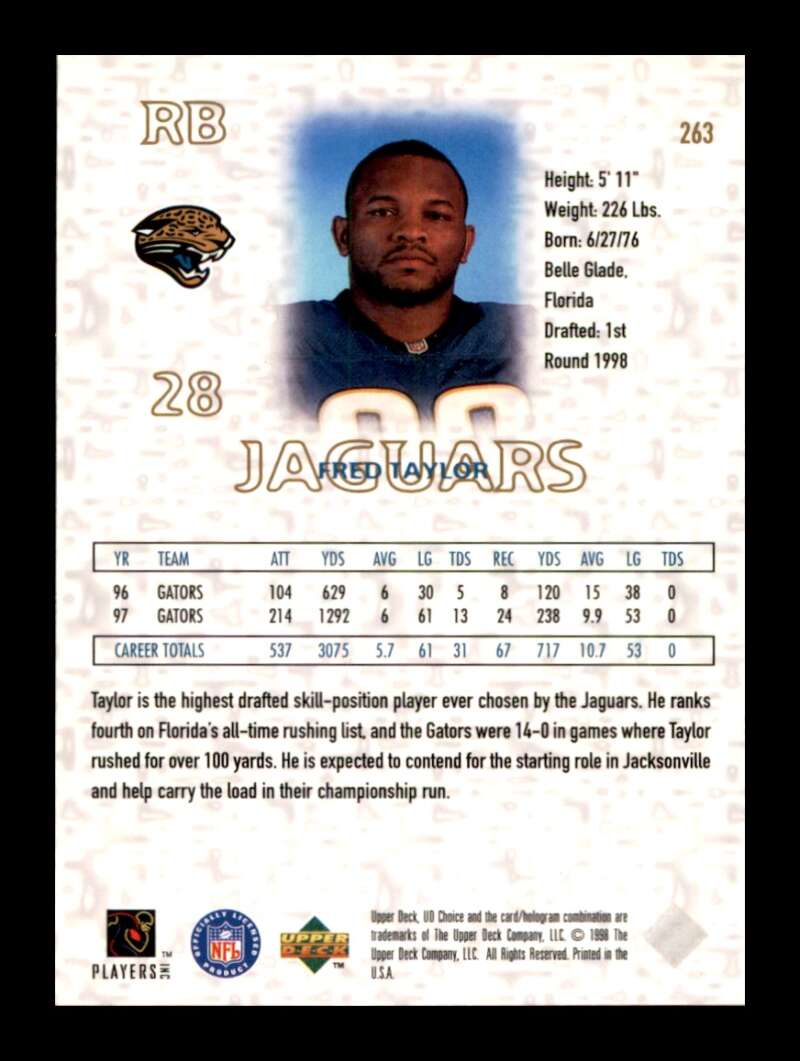 Load image into Gallery viewer, 1998 UD Choice Fred Taylor #263 Jacksonville Jaguars Rookie RC Image 2
