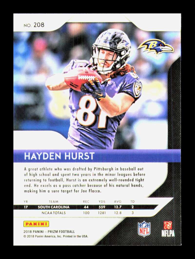 Load image into Gallery viewer, 2018 Panini Prizm Hayden Hurst #208 Baltimore Ravens Rookie RC  Image 2
