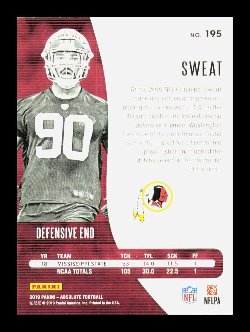 Load image into Gallery viewer, 2019 Panini Absolute Montez Sweat #195 Washington Redskins Rookie RC  Image 2
