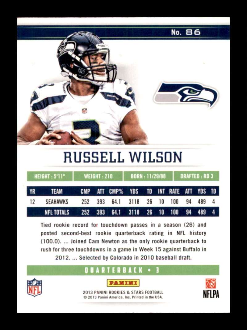 Load image into Gallery viewer, 2013 Panini Rookies &amp; Stars Russell Wilson #86 Seattle Seahawks  Image 2
