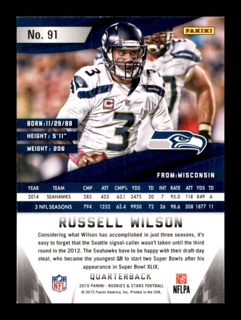 Load image into Gallery viewer, 2015 Panini Rookies &amp; Stars Russell Wilson #91 Seattle Seahawks  Image 2
