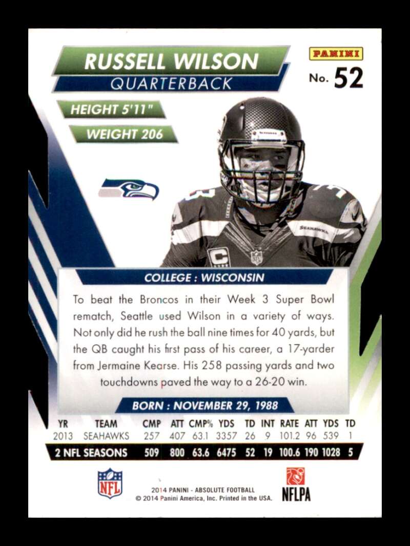 Load image into Gallery viewer, 2014 Panini Absolute Russell Wilson #52 Seattle Seahawks  Image 2
