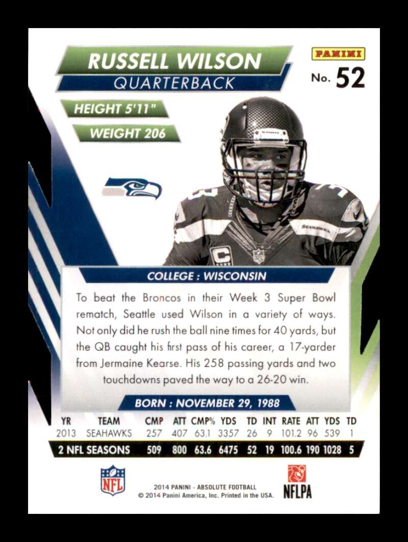 Load image into Gallery viewer, 2014 Panini Absolute Russell Wilson #52 Seattle Seahawks  Image 2
