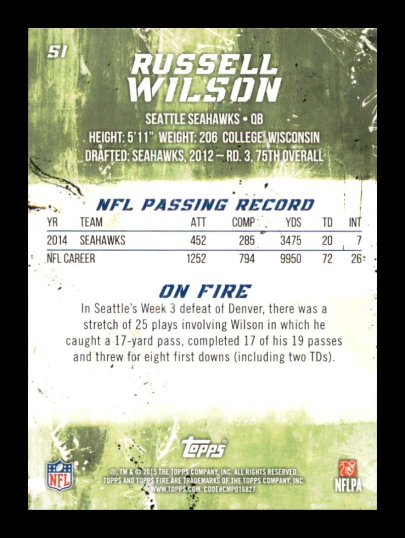 Load image into Gallery viewer, 2015 Topps Fire Russell Wilson #51 Seattle Seahawks  Image 2
