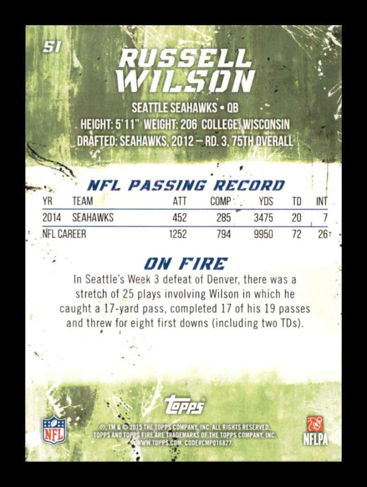 2015 Topps Fire Russell Wilson